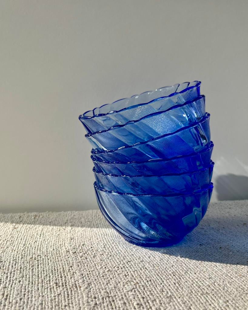 Vintage swirl bakjes blauw glaswerk tapas dessert, Ophalen of Verzenden, X, Overige stijlen, Glas
