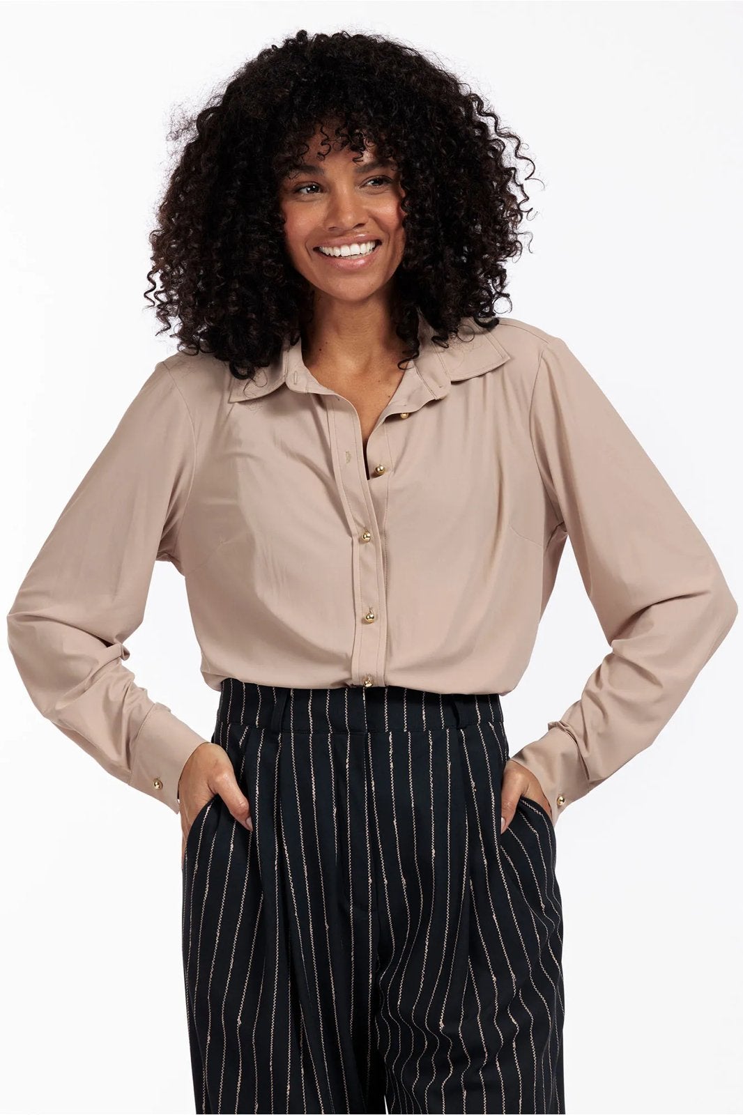 Studio anneloes bobby gold blouse L latte travelstof, Maat 42/44 (L), Ophalen of Verzenden, Zo goed als nieuw, X