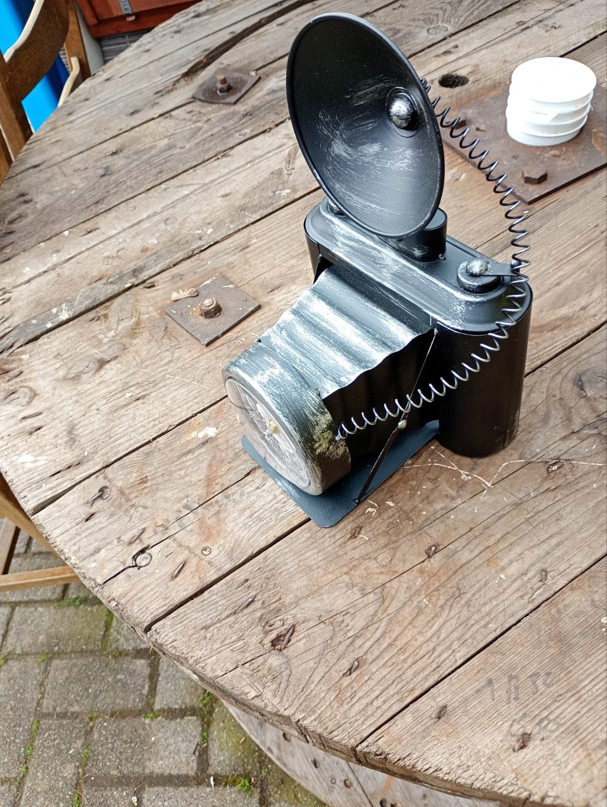 Antieke camera met ingebouwde klok - decoratief object, Ophalen of Verzenden
