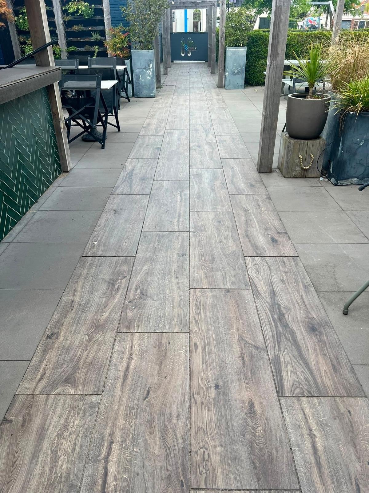 Terrastegels grijs 60x60 en houtlook 120x40, Tuin en Terras, Ophalen, Gebruikt, 10 m² of meer, Beton