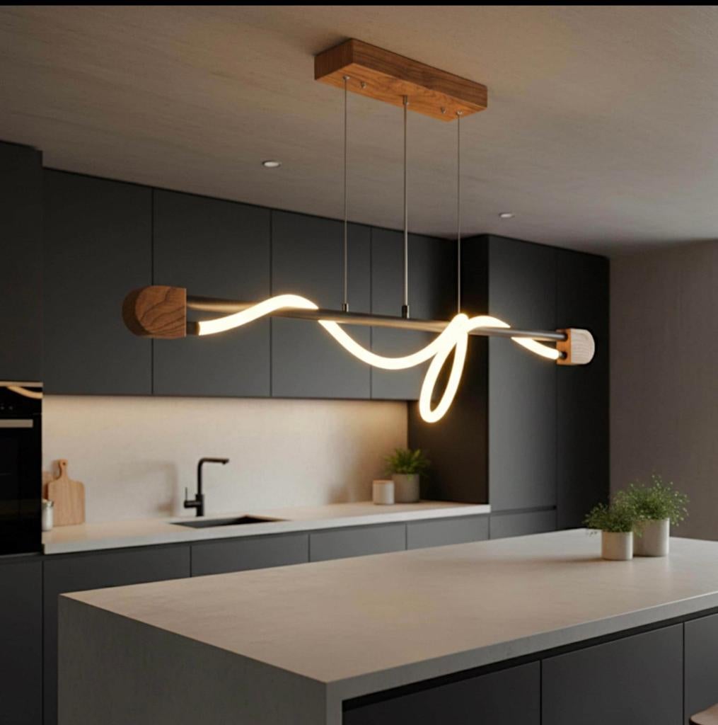 Moderne industriële led-kroonluchter, Huis en Inrichting, Lampen | Kroonluchters, Ophalen, Zo goed als nieuw, Hout