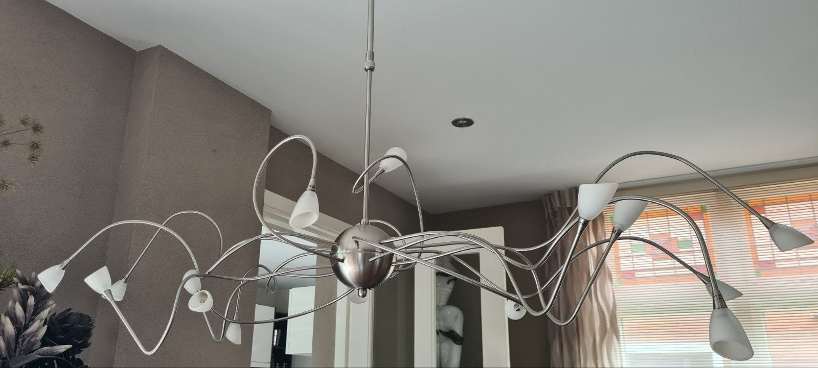 Moderne hanglamp met 15 halogeen lampjes, Ophalen, Gebruikt, Glas, G4