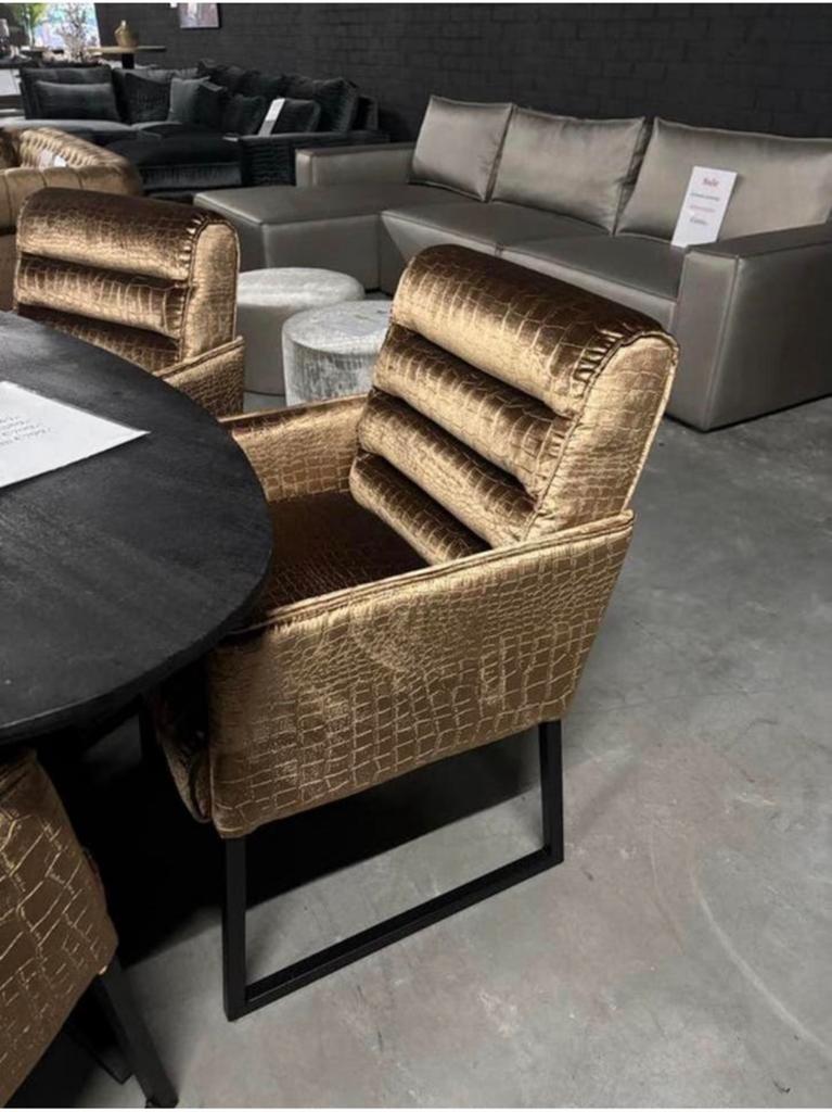 Luxe Eetkamerstoelen velvet croco brons, Huis en Inrichting, Stoelen, Ophalen, Zo goed als nieuw, Overige kleuren, Vijf, Zes of meer stoelen