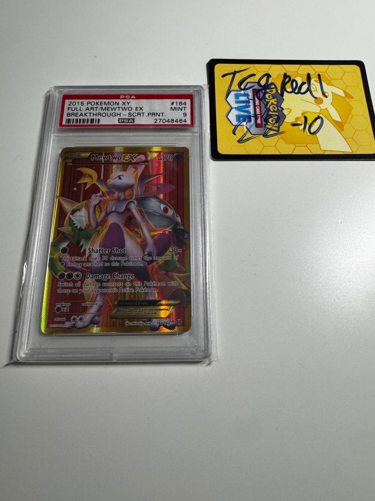 Mewtwo EX #164 Full Art PSA 9 MINT - Pokémon XY Breakthrough, Ophalen of Verzenden, Zo goed als nieuw, Losse kaart, Foil