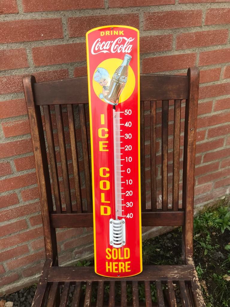 Grote Coca Cola emaille thermometer, Ophalen, Zo goed als nieuw, Reclamebord
