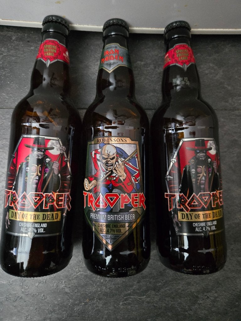 3 flesjes Trooper bier,  Iron Maiden., Verzamelen, Muziek, Artiesten en Beroemdheden, Nieuw, Overige typen, Ophalen