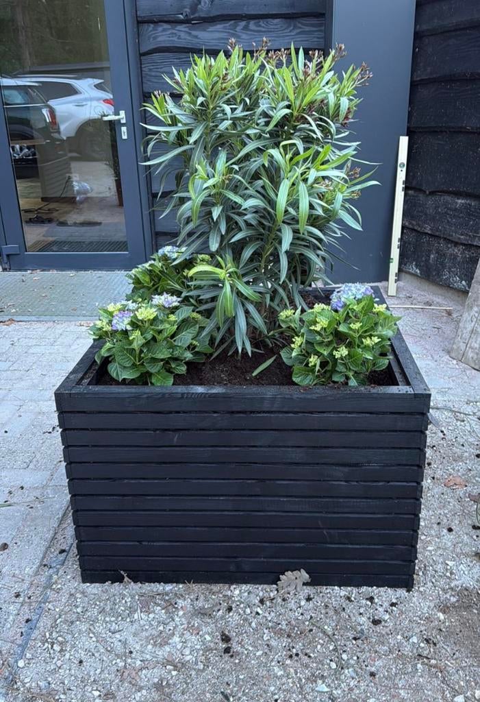 Luxe houten plantenbak 90x90x60 | Zwart | Handgemaakt, Tuin en Terras, Bloembakken en Plantenbakken, Ophalen, Vierkant, Nieuw