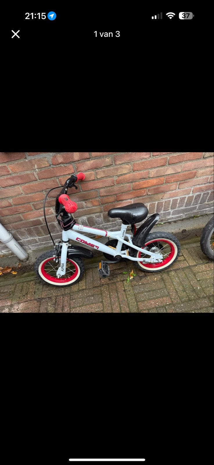 Kinderfiets Comet - Wit met rode accenten, Ophalen, Gebruikt, Velgrem, Minder dan 16 inch