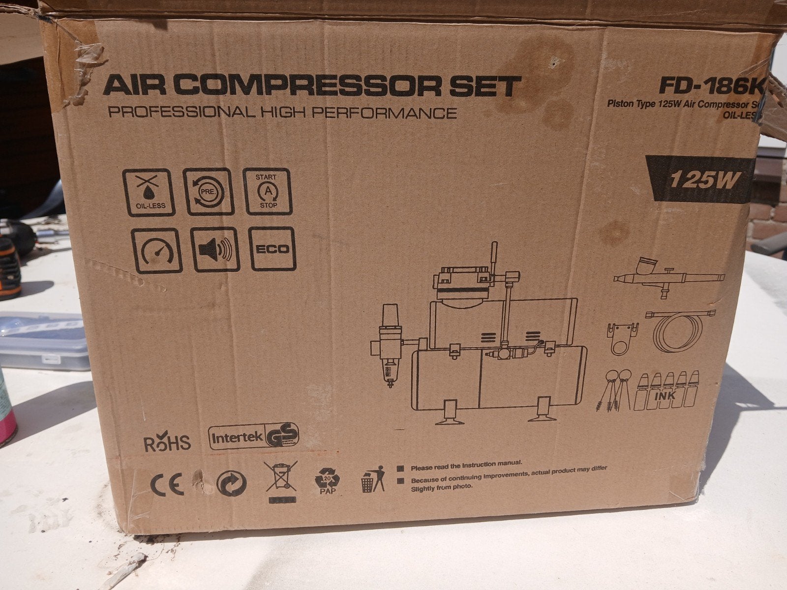 Fengda FD-186 Airbrush Compressor Set - Zo goed als nieuw, Ophalen, Zo goed als nieuw, Minder dan 200 liter/min, Olievrij