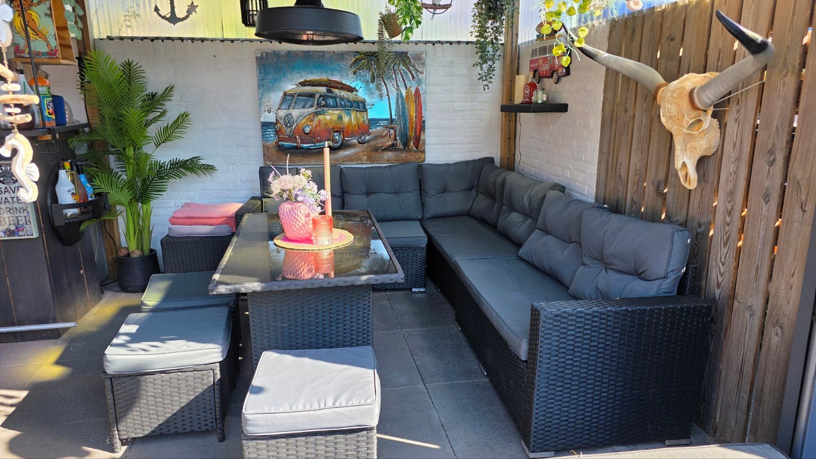 Rotan Hoekset Loungeset Dining - 9 Personen - Zwart, Rotan, Bank, Meer dan 8 zitplaatsen, Ophalen of Verzenden