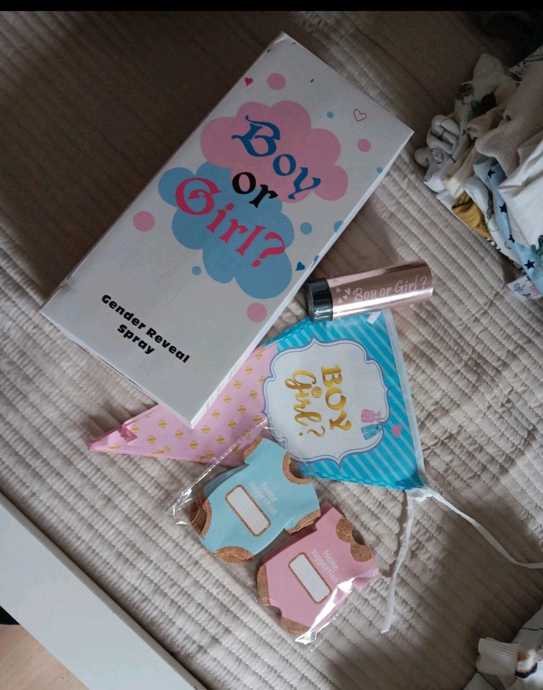 Gender Reveal Spray en Decoratie Set - blauw, Kinderen en Baby's, Ophalen of Verzenden, Nieuw, Kraamcadeau