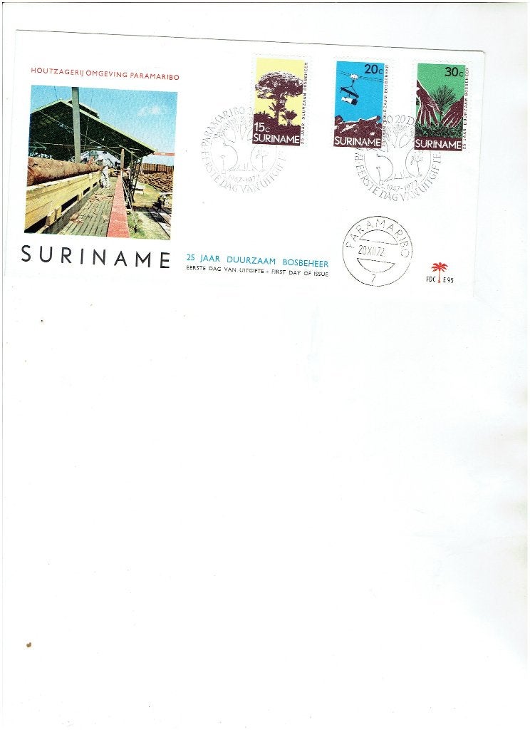 Suriname FDC E95 Bosbeheer 1972, Ophalen of Verzenden