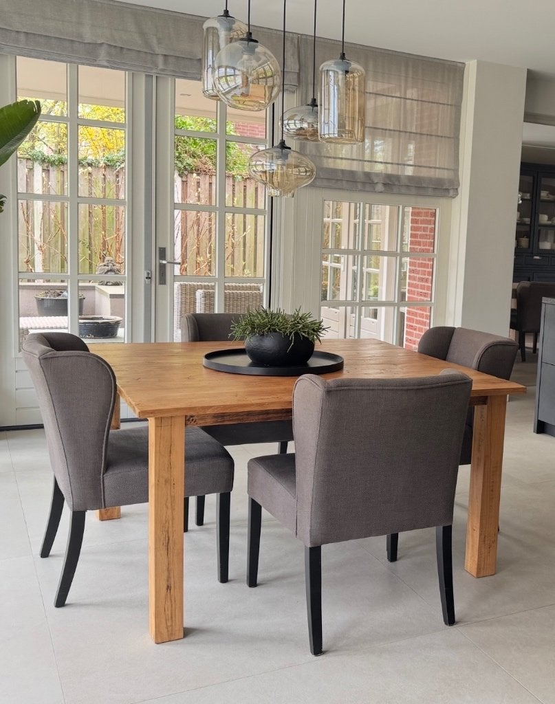Teakhouten tafel met 4 stoelen, Ophalen, Gebruikt, 4 tot 6 stoelen