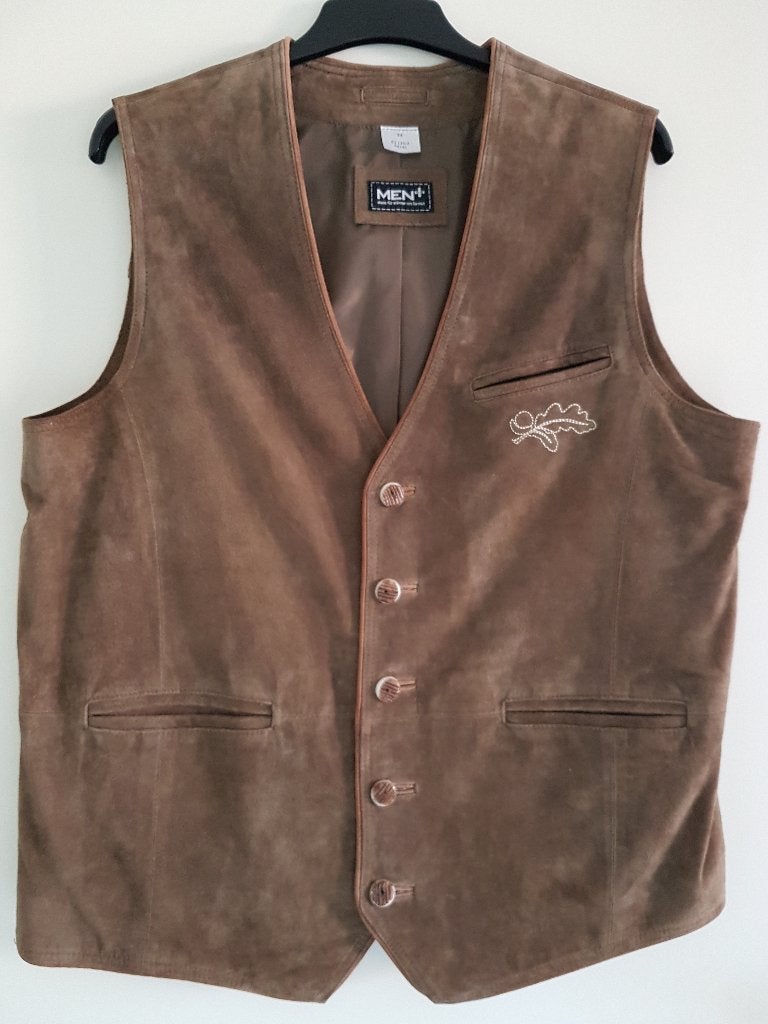Heren Gilet echt leer maat 52 kleur lichtbruin, Ophalen, Zo goed als nieuw, Maat 52/54 (L), Bruin