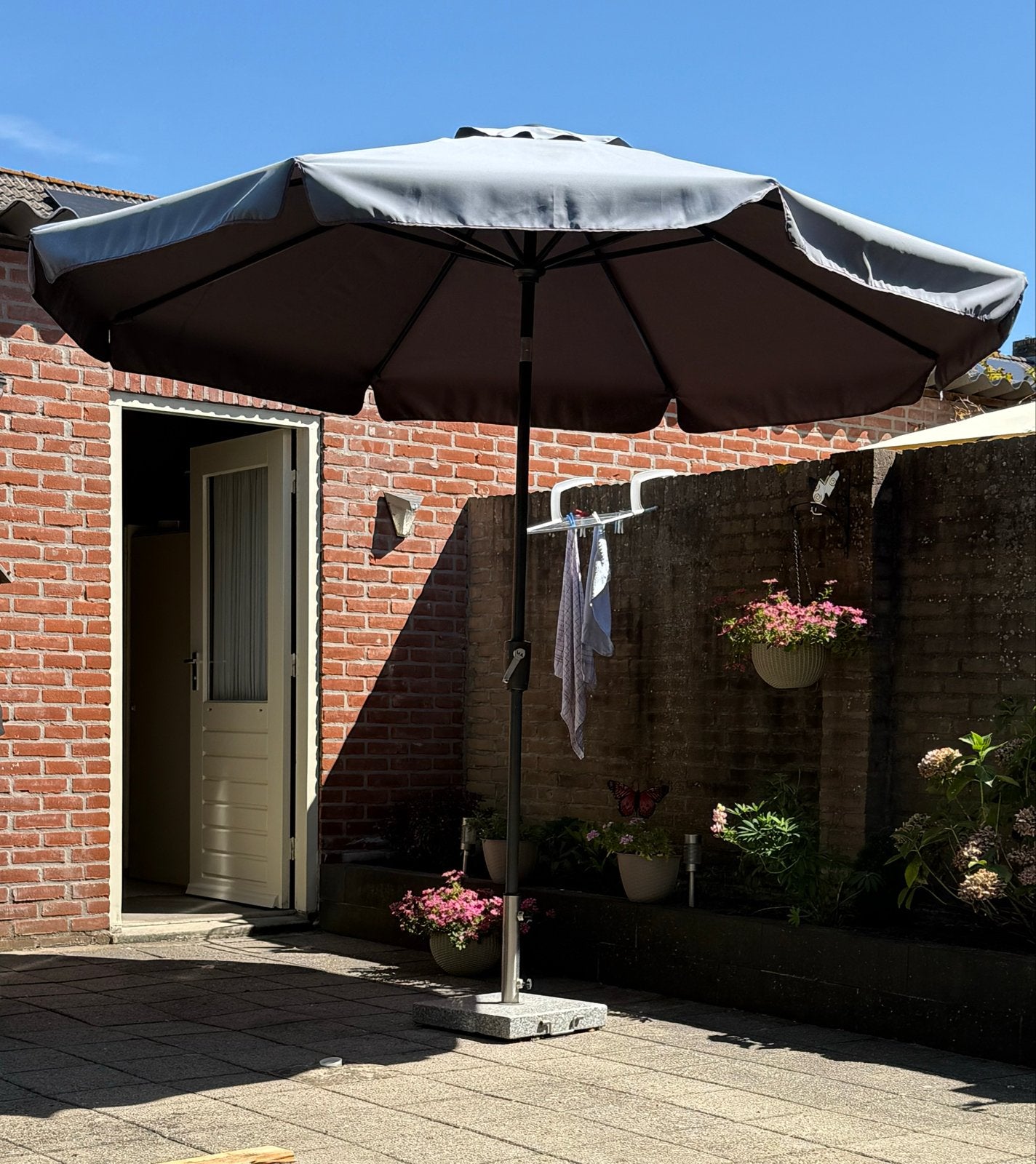 Parasol antraciet 3 meter met opdraaizwengel, Ophalen, Gebruikt, 2 tot 3 meter, Stokparasol