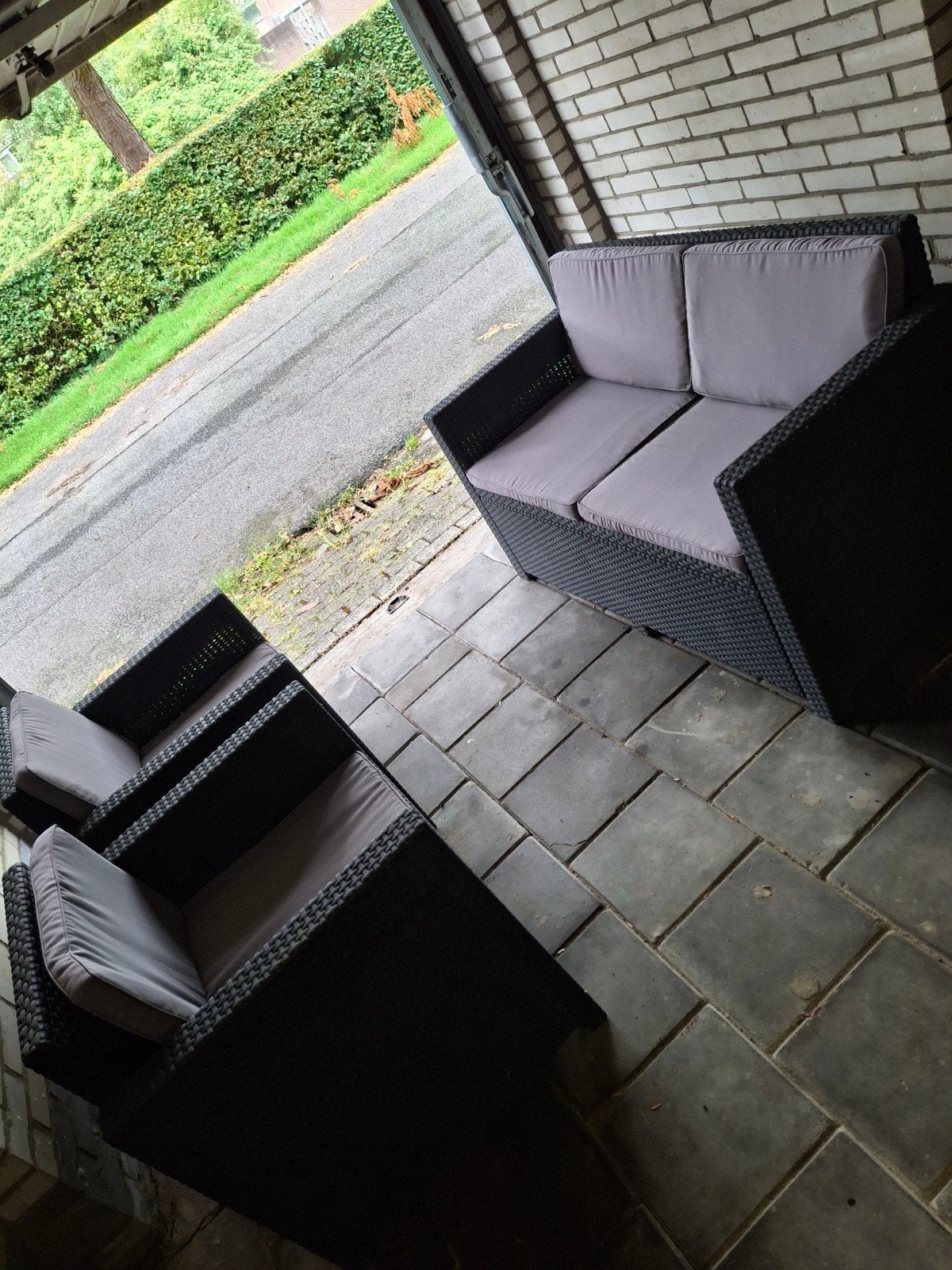 Wicker loungeset met 2-zits bank en 2 fauteuils, Ophalen, 4 zitplaatsen, Kunststof, Gebruikt