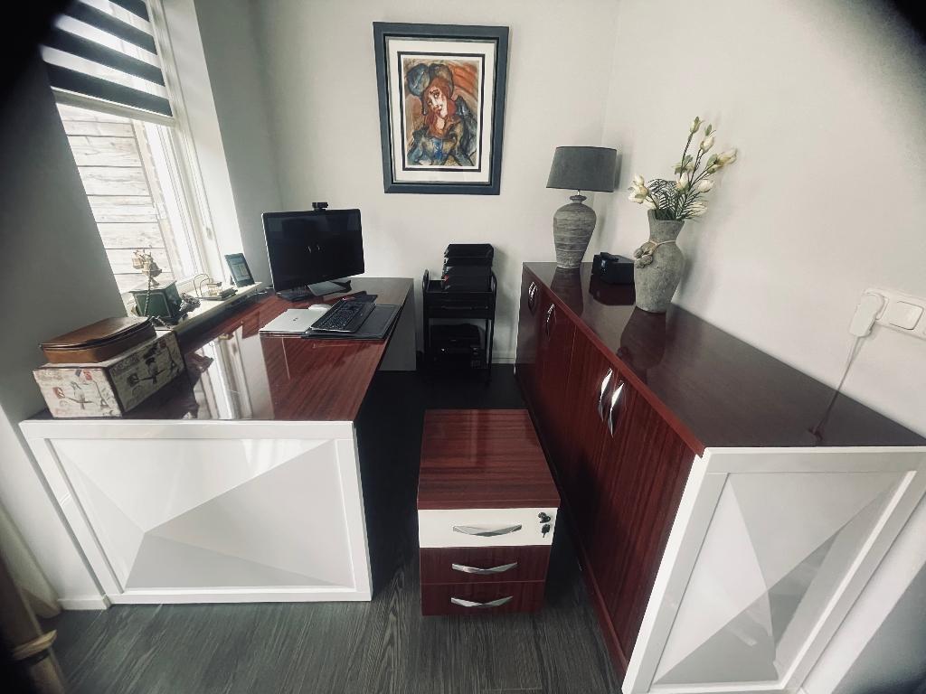 Luxe directie set PRIZMA : Bureau, Kast & Ladeblok, Huis en Inrichting, Bureaus, Ophalen, 90 cm, Spaanplaat of MDF, Bruin