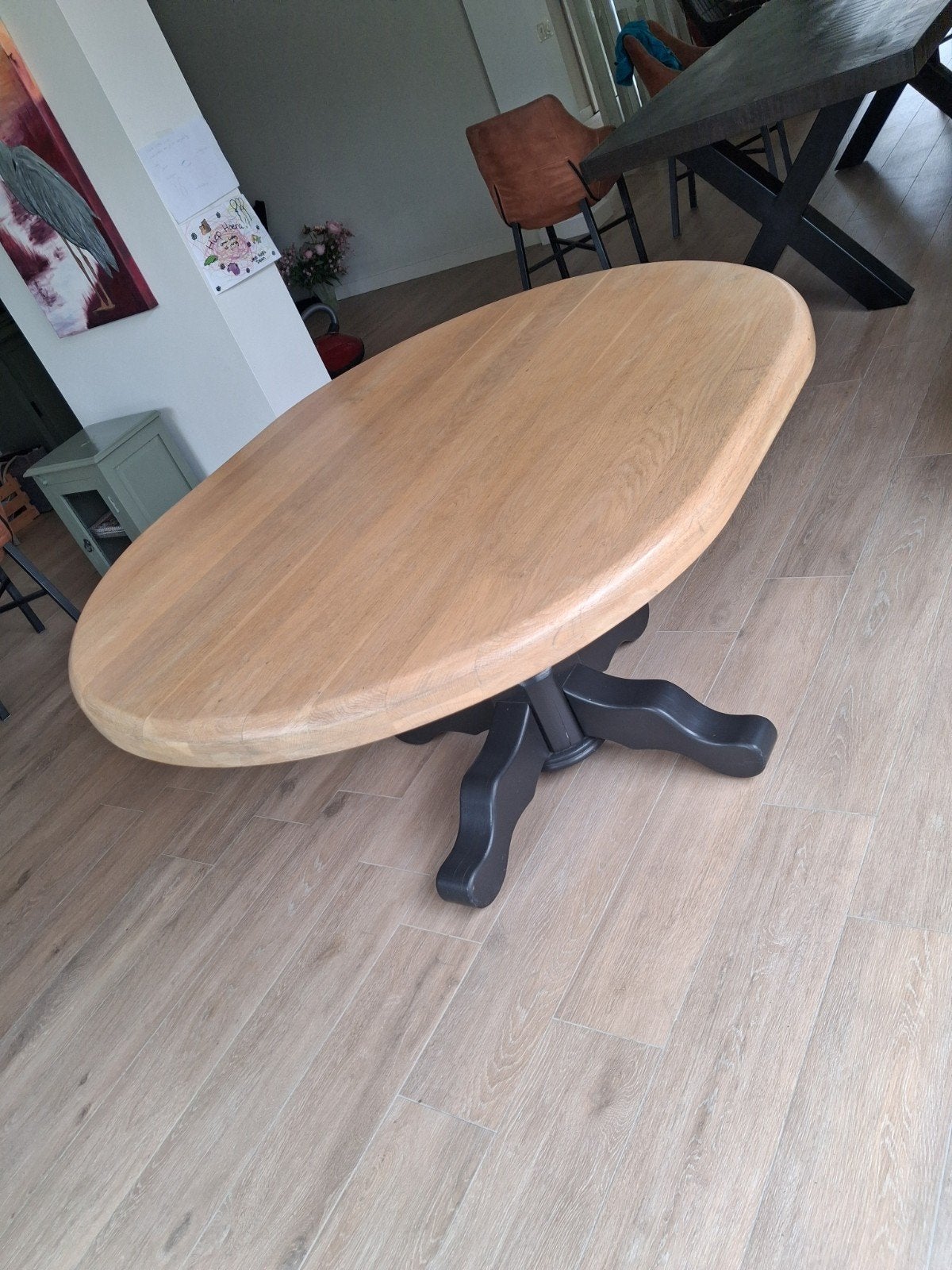 Massief eiken tafel met bolpoot - 150x120 cm, Huis en Inrichting, Tafels | Eettafels, Ophalen, Gebruikt, 100 tot 150 cm, Eikenhout