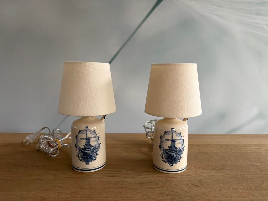 2 prachtige unieke kleine Delfts Blauwe lampjes met kap, Huis en Inrichting, Ophalen of Verzenden, Zo goed als nieuw