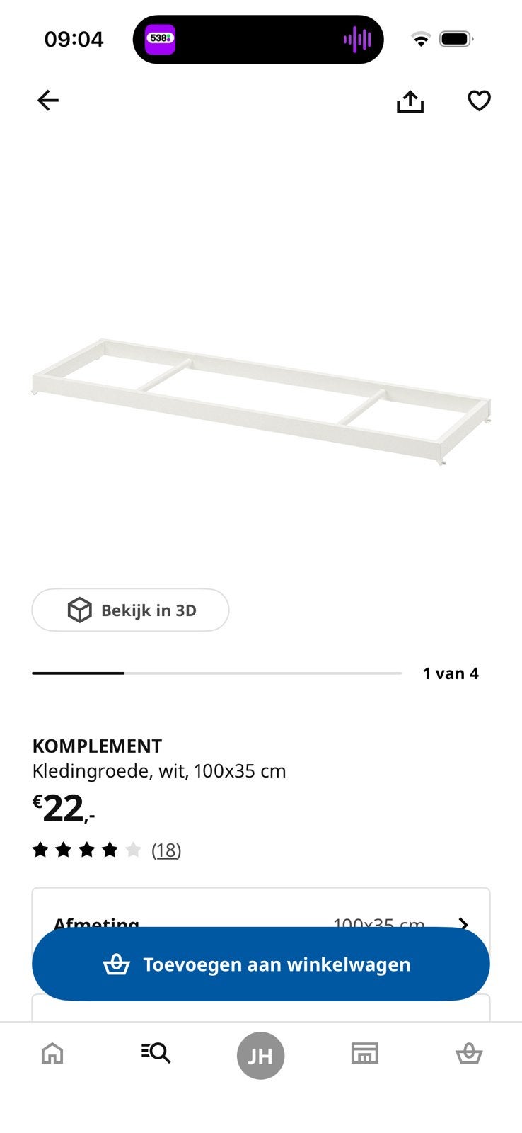Ikea komplement kledingrek 100*35 10446449, Ophalen of Verzenden, Zo goed als nieuw