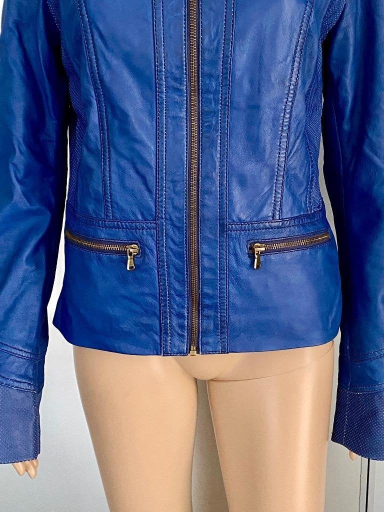 i570 Echt-leren jasje maat 38=M jack blazer colbert leer, Maat 38/40 (M), Blauw, Ophalen of Verzenden, Zo goed als nieuw