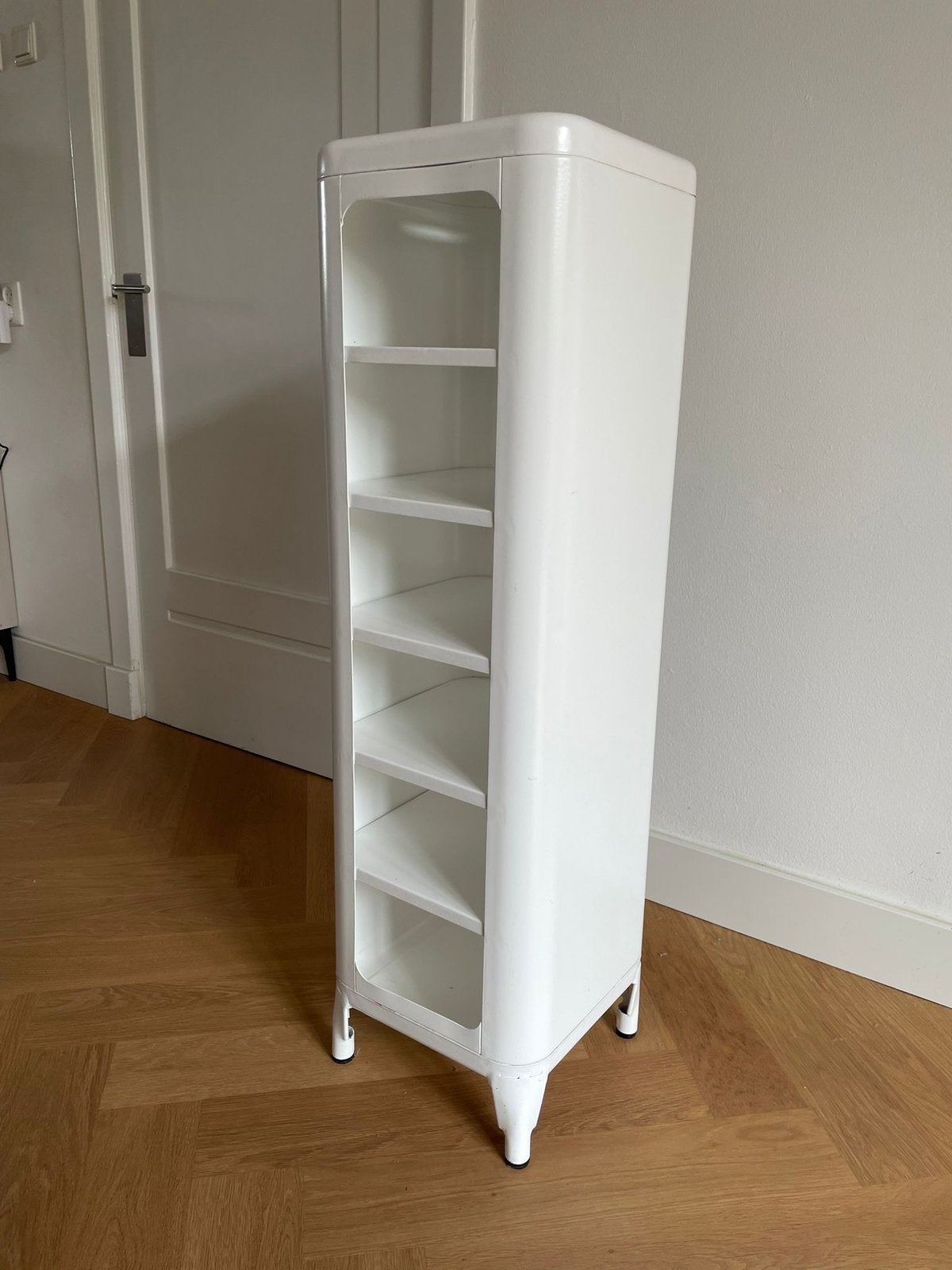 Wit stalen vakkenkastje, Huis en Inrichting, Kasten | Vitrinekasten, Ophalen, 50 tot 100 cm, Zo goed als nieuw, Minder dan 100 cm
