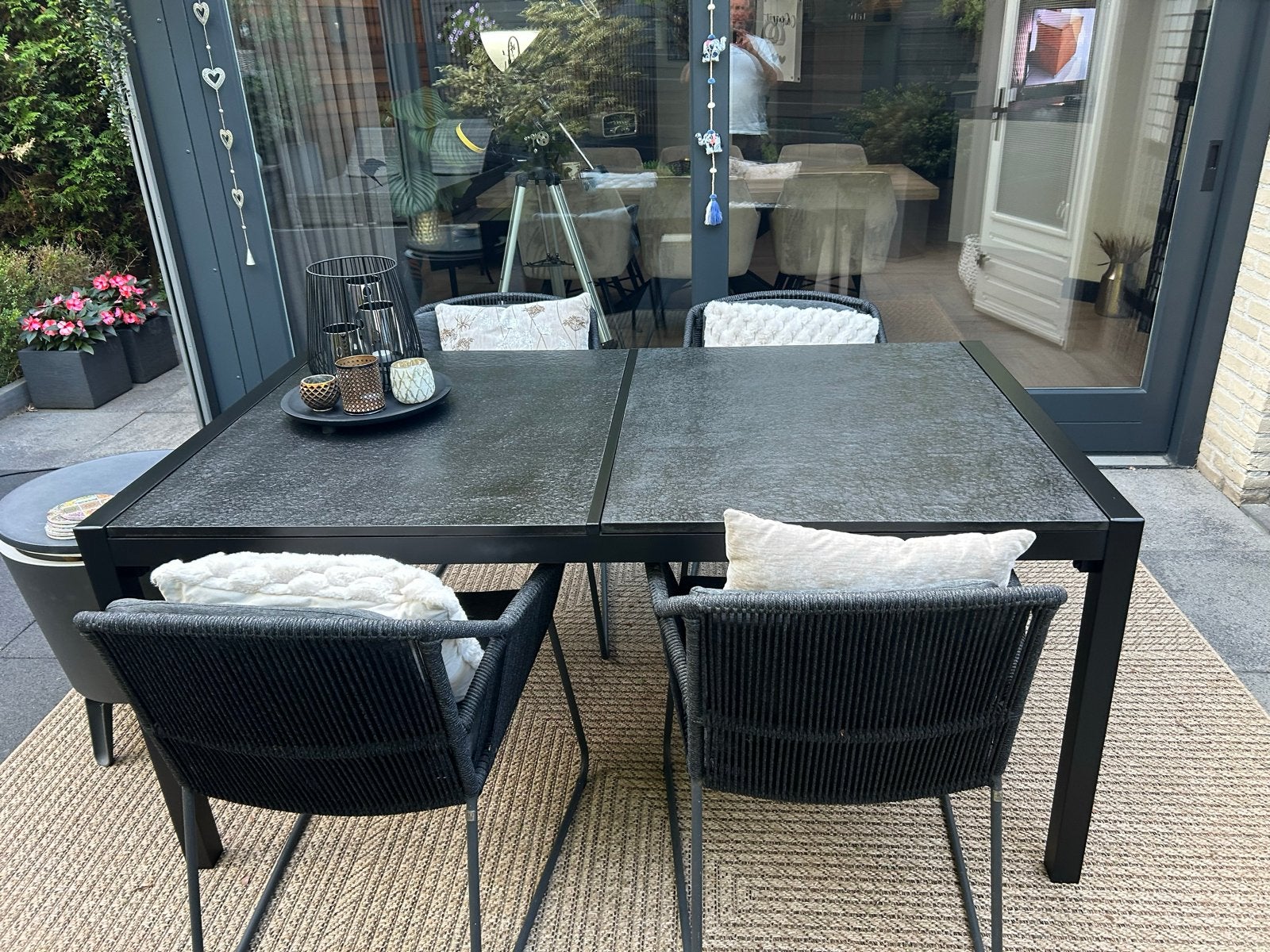 Tuintafel met aluminium poot en natuurstenen blad, Ophalen, Zo goed als nieuw, Rechthoekig, Aluminium