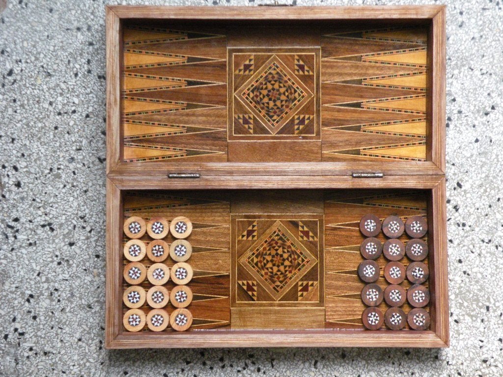 Backgammon, prachtige kist en stukken., Ophalen of Verzenden, Zo goed als nieuw