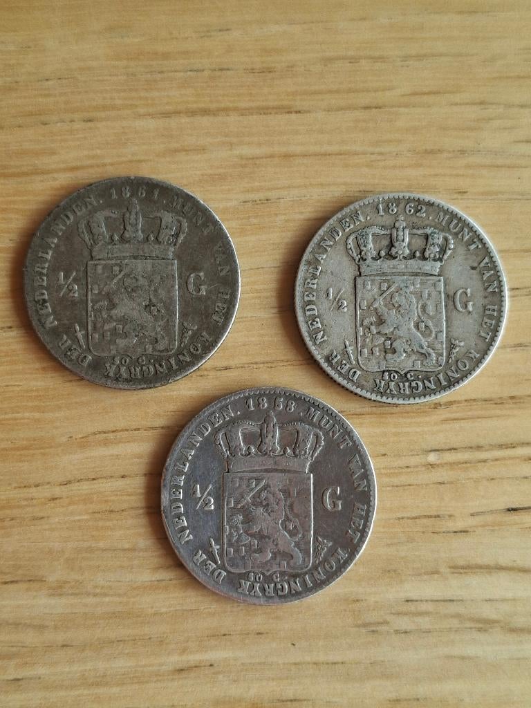 1/2 gulden 1858 1861 1862 setje willem III 3, 1 gulden, Koning Willem III, Setje, Zilver