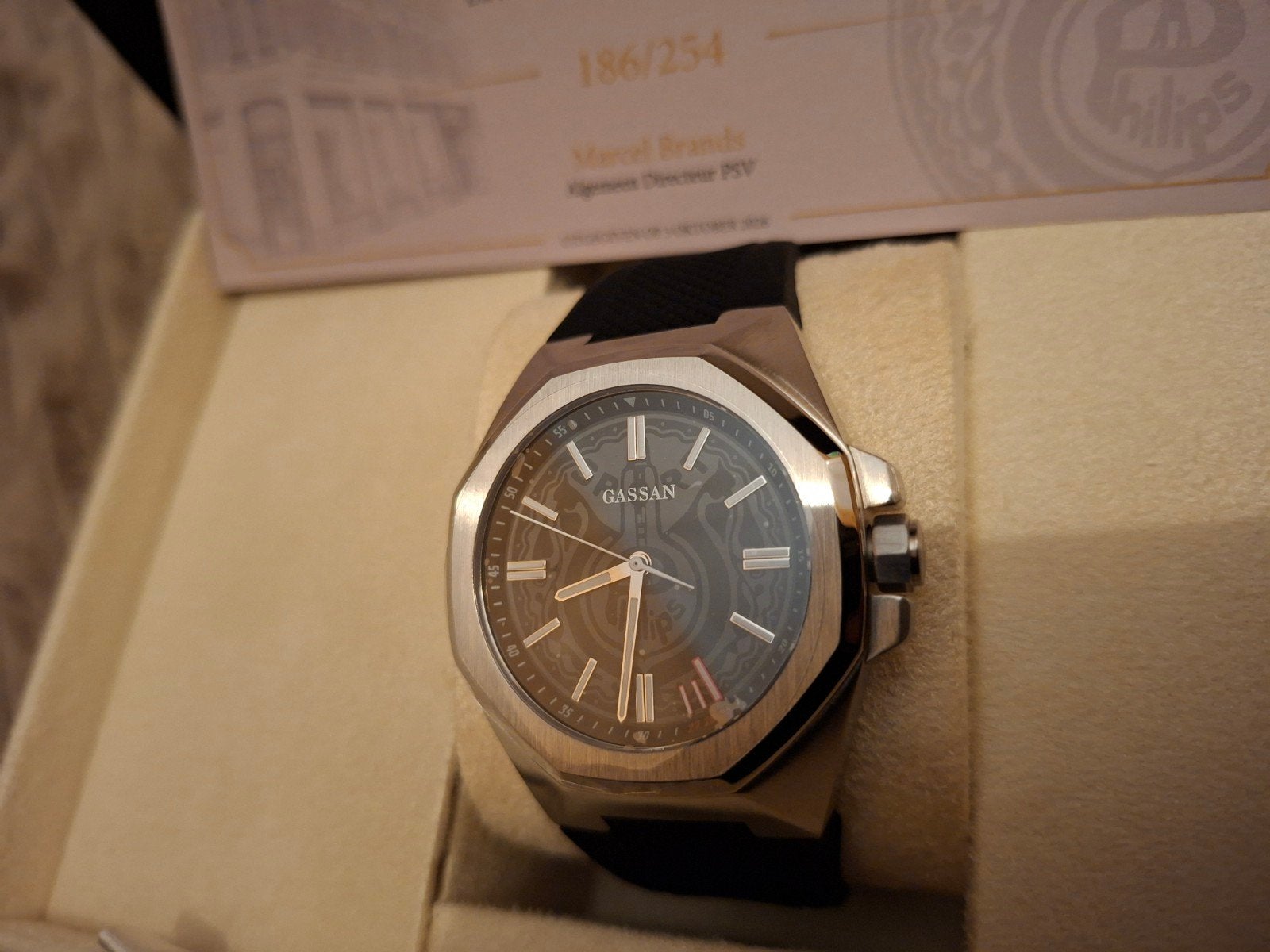 Gassan psv horloge uniek nr 186/254, Staal, Polshorloge, 1960 of later, Ophalen