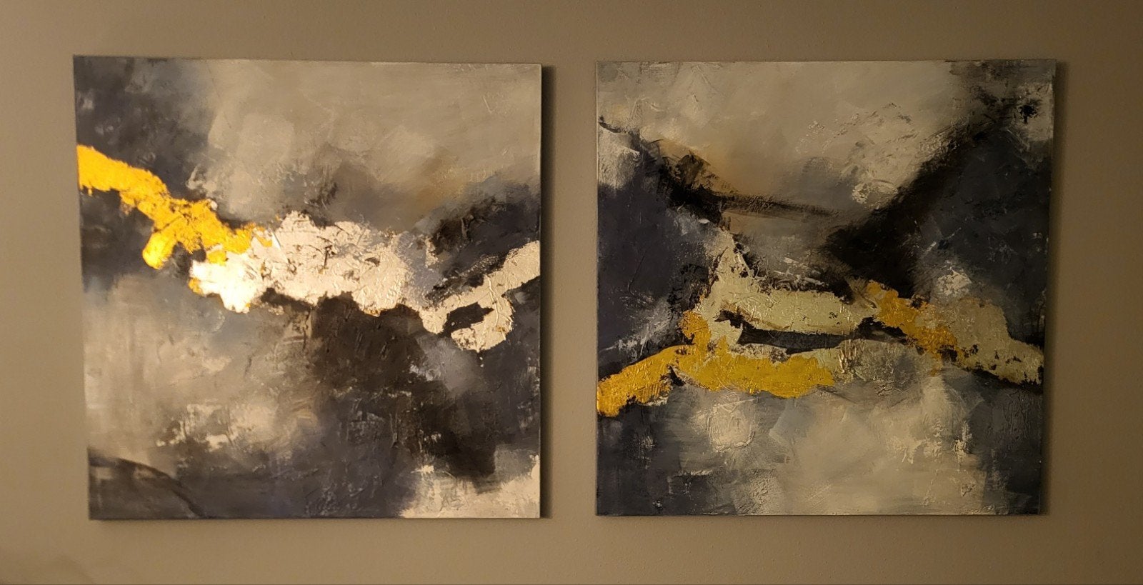 Handgeschilderde abstracte schilderijen (2x 100cm x 100cm), Antiek en Kunst, Kunst | Schilderijen | Abstract, Ophalen