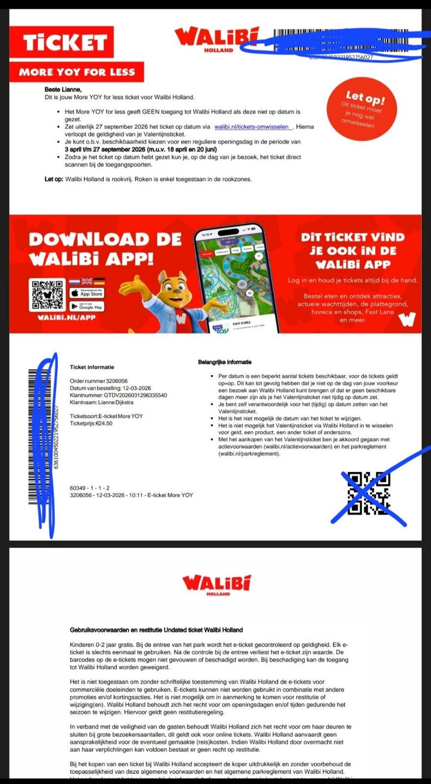 2 kaartje voor Walibi, Twee personen, Ticket of Toegangskaart