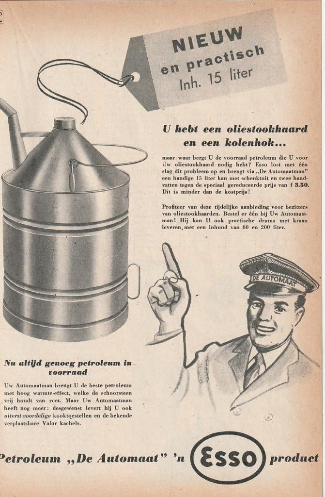 Retro reclame 1954 Esso de automaat petroleum 15 liter, Verzenden, Overige typen