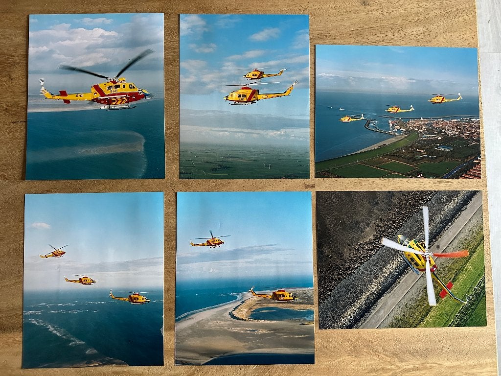 6 originele KLu SAR helikopter luchtfoto’s – Fotovlucht, Ophalen of Verzenden, Zo goed als nieuw, Kaart, Foto of Prent