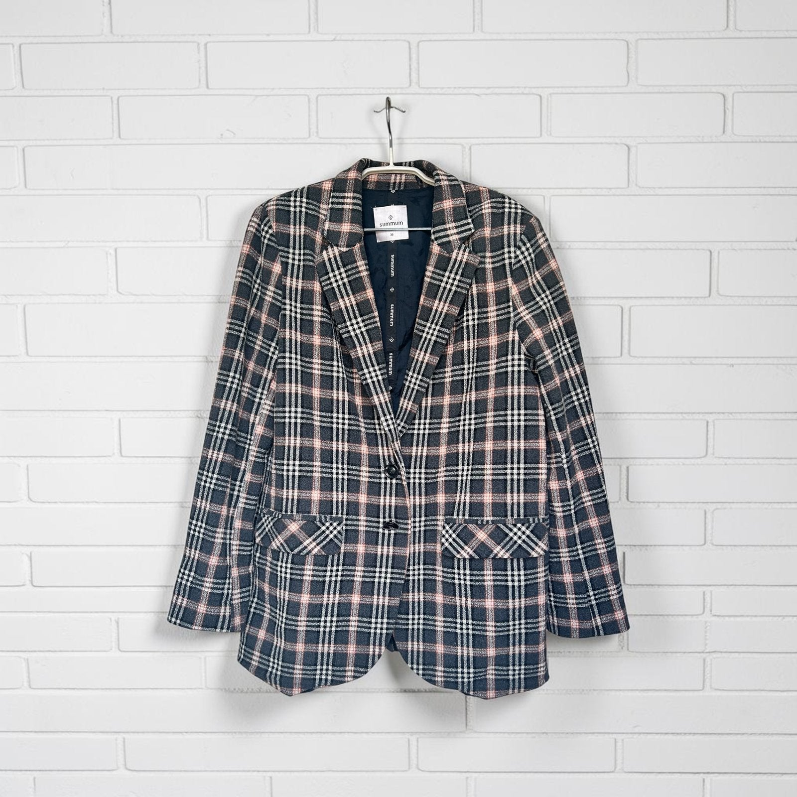 Summum Blazer Maat 38 Grijs Wit Oranje Ruit Academia Sjiek, Maat 38/40 (M), S, Verzenden, Zo goed als nieuw