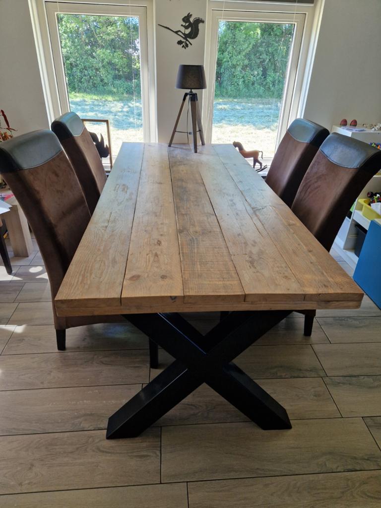Steigerhouten eettafel - 220x94x79 cm, Huis en Inrichting, Tafels | Eettafels, Ophalen, 200 cm of meer, 50 tot 100 cm, Zo goed als nieuw