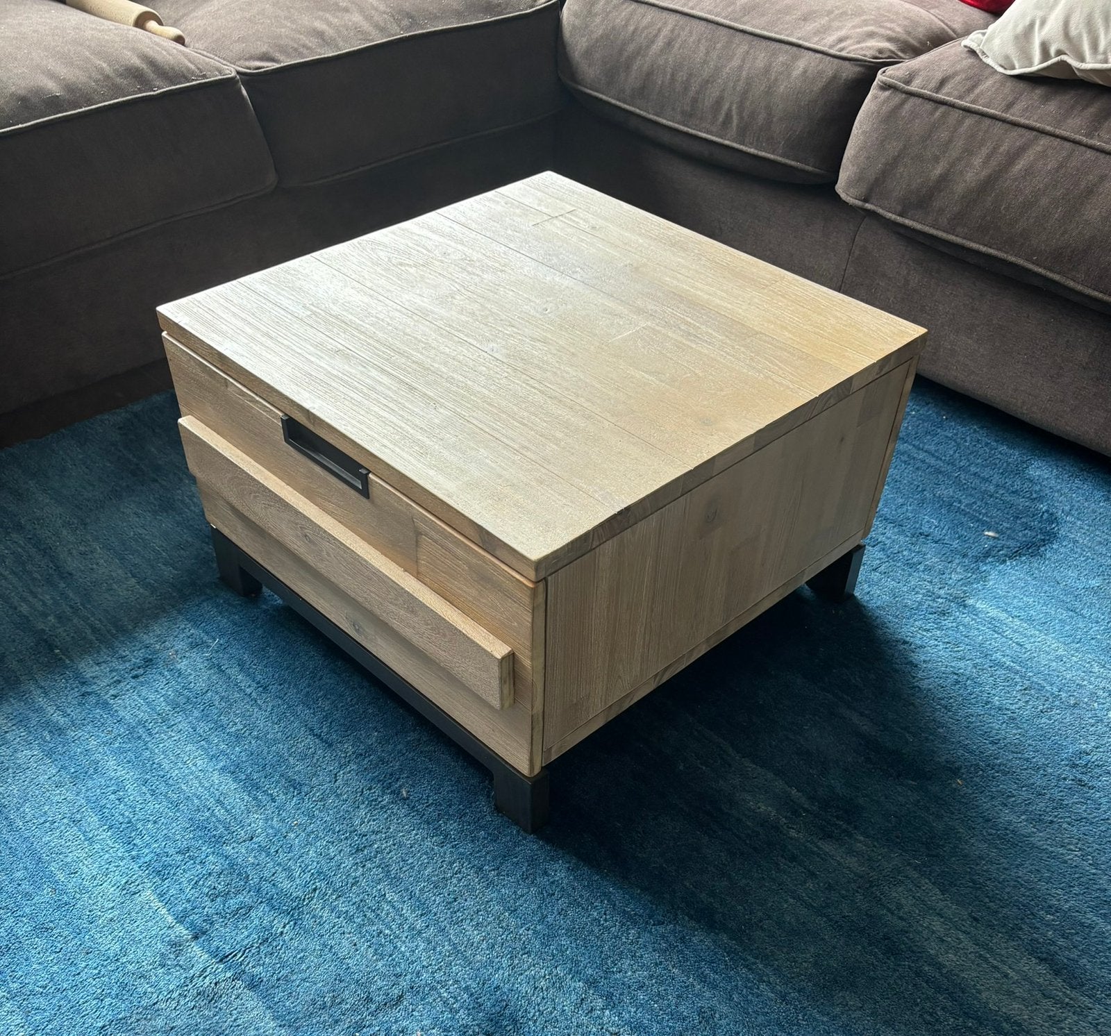 Salontafel (acaciahout) met lades, Ophalen, Gebruikt, 50 tot 100 cm, Vierkant