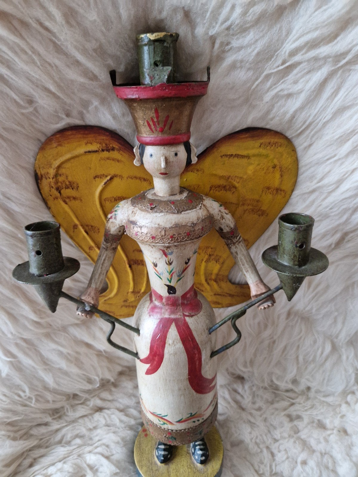 Antiek kerst lichtengel kandelaar met metalen vleugels XL, Diversen, Ophalen of Verzenden