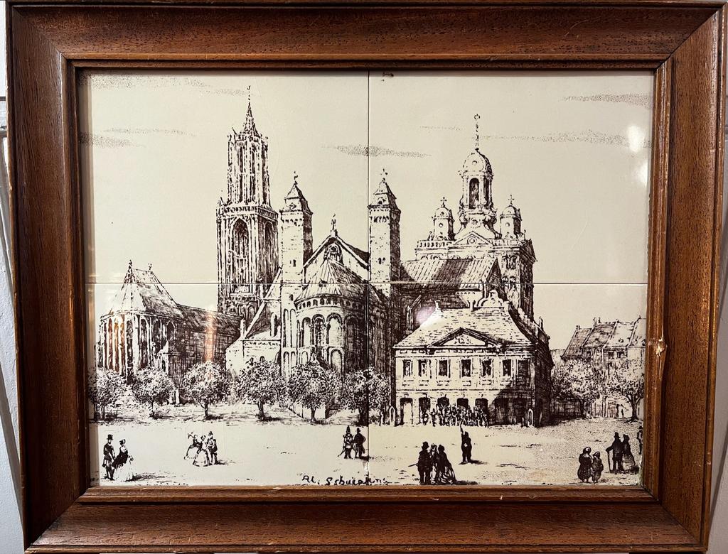 Tegel schilderij Vrijthof Maastricht, Antiek en Kunst, Ophalen of Verzenden