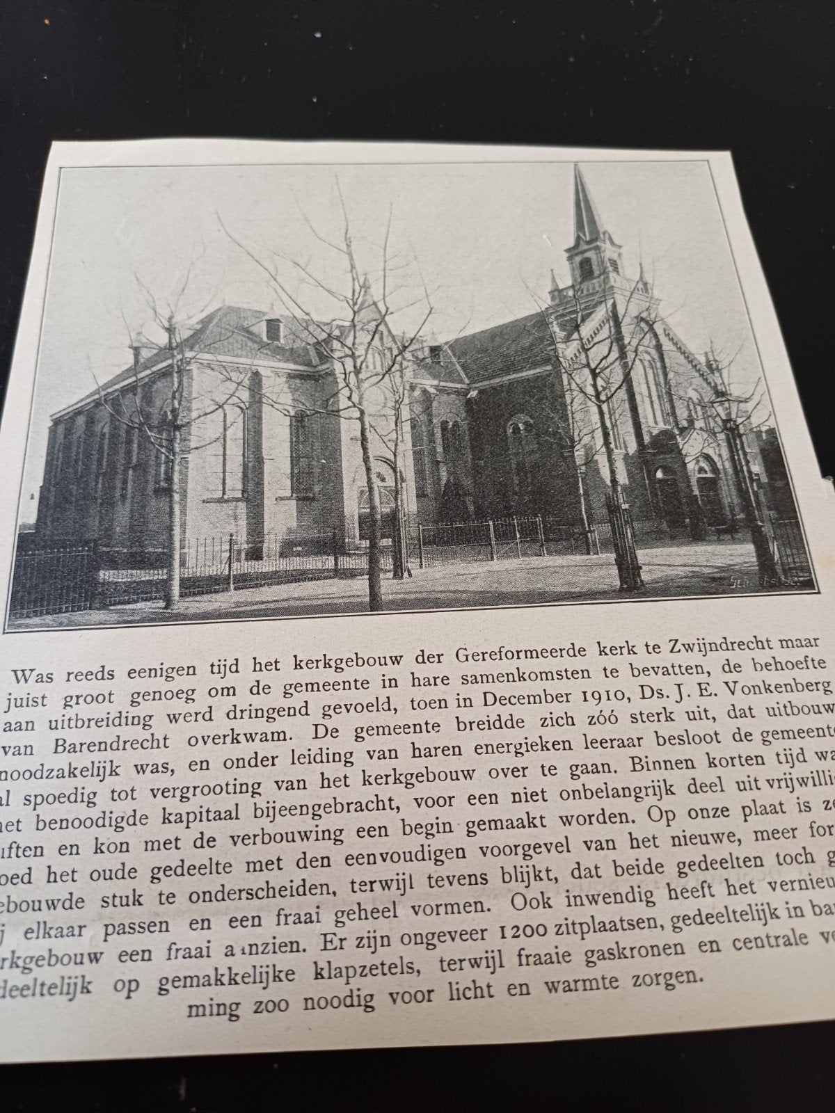 knipsel gereformeerde kerk Zwijndrecht 1912, Verzamelen, Ophalen of Verzenden, Voor 1920, Knipsel(s)