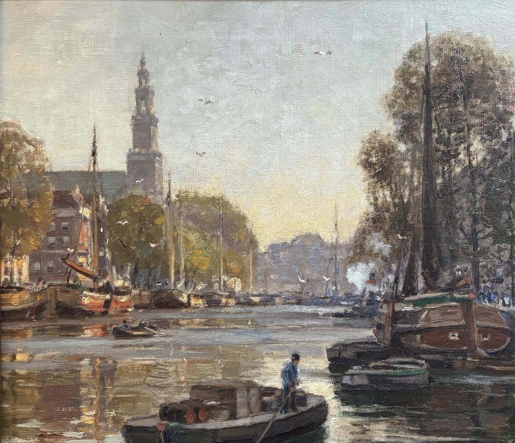 Olieverfschilderij Hermanns Westertoren, Amsterdam, Antiek en Kunst, Ophalen