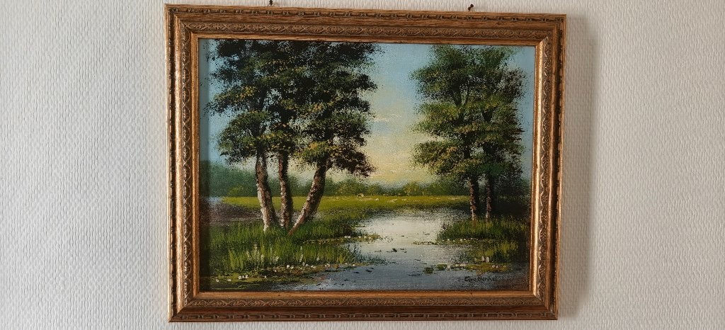 klassiek landschapsschilderij  (gesigneerd v. Berkel), Antiek en Kunst, Kunst | Schilderijen | Klassiek, Doek, Oud hollands, Ophalen of Verzenden
