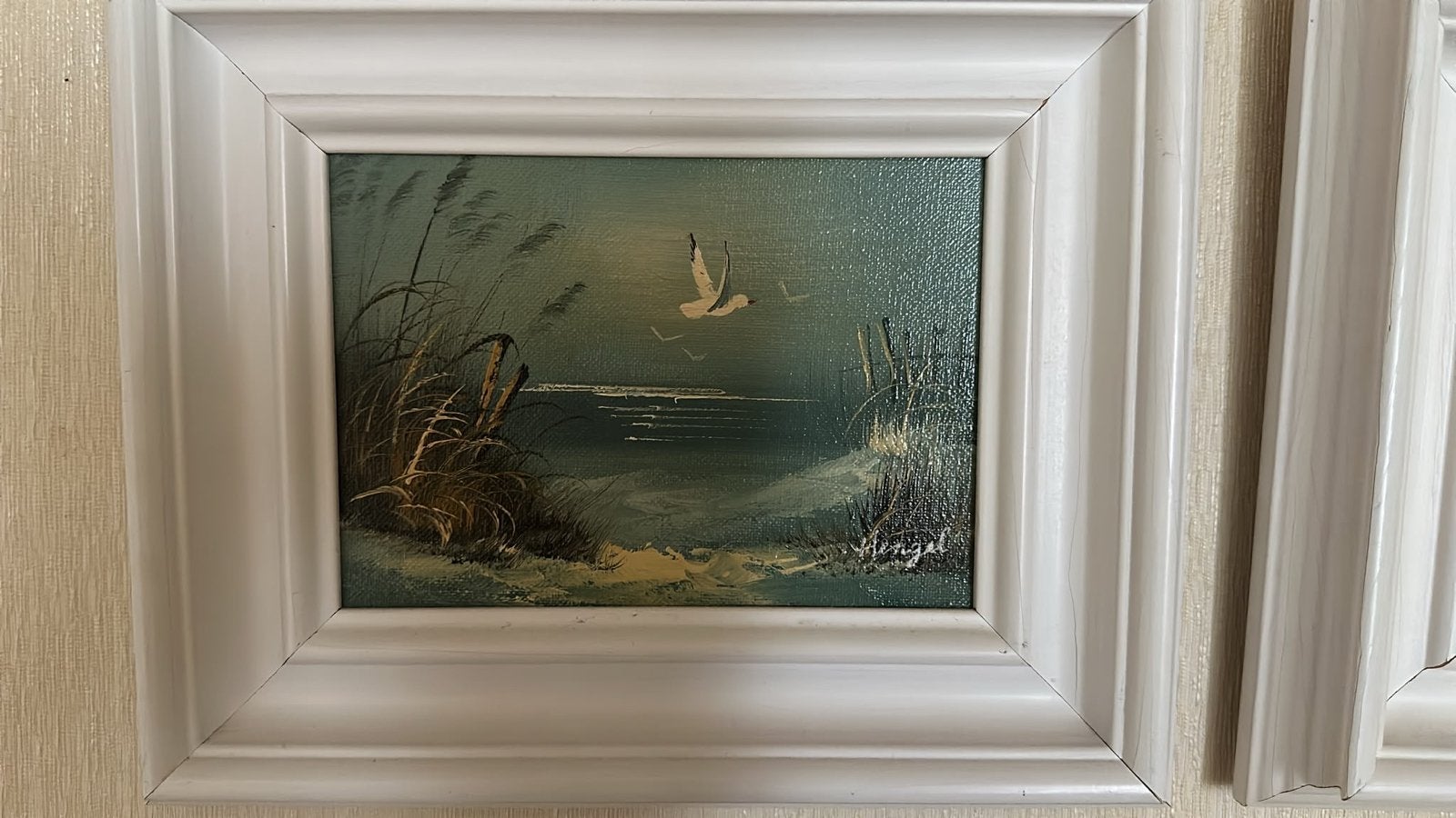 Schilderij met zeemeeuw en riet - gesigneerd, Antiek en Kunst, Ophalen, Maritiem / water, Doek, Realistisch