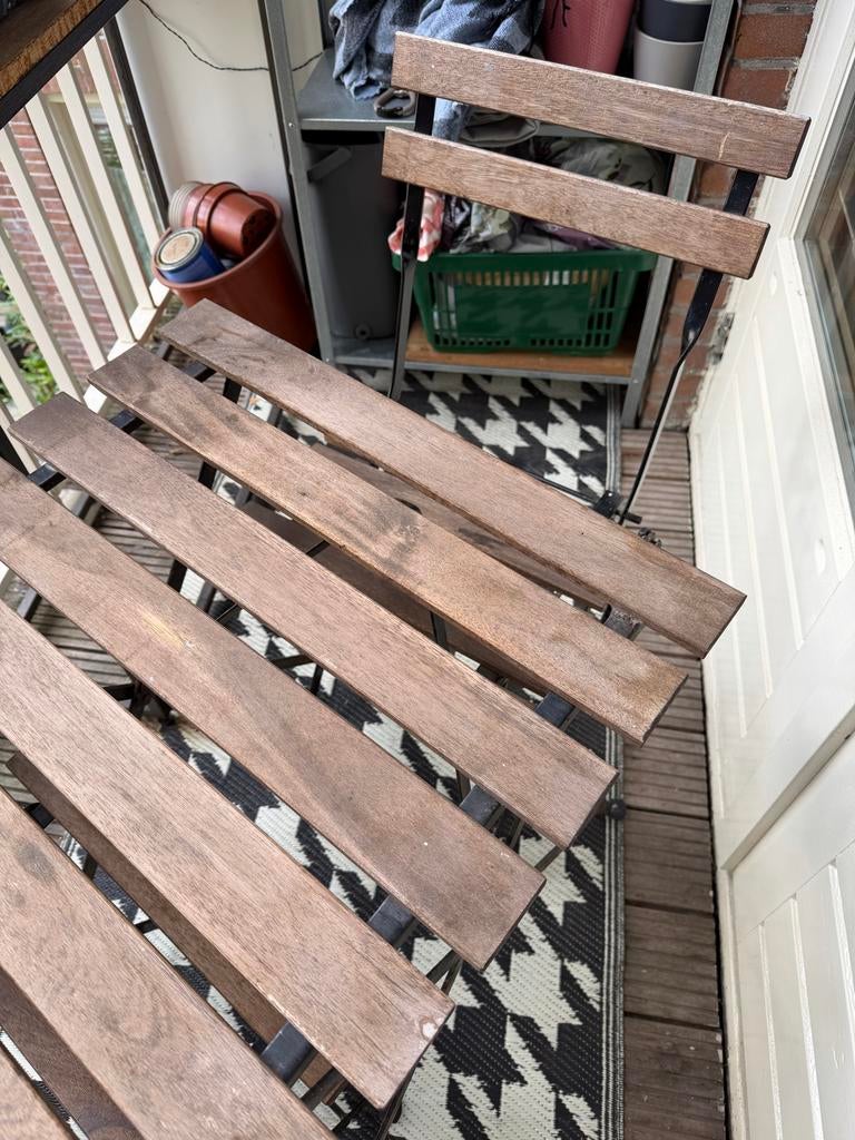 Balkonset: 2 stoelen en tafel, inklapbaar, Tuin en Terras, Terrasdelen en Vlonders, Ophalen, Gebruikt, Hout