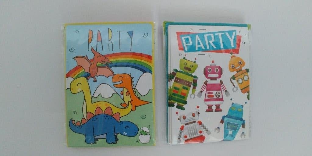 Tien uitnodigingskaarten voor verjaardag - robot en dino, Ophalen of Verzenden, Versiering, Verjaardag