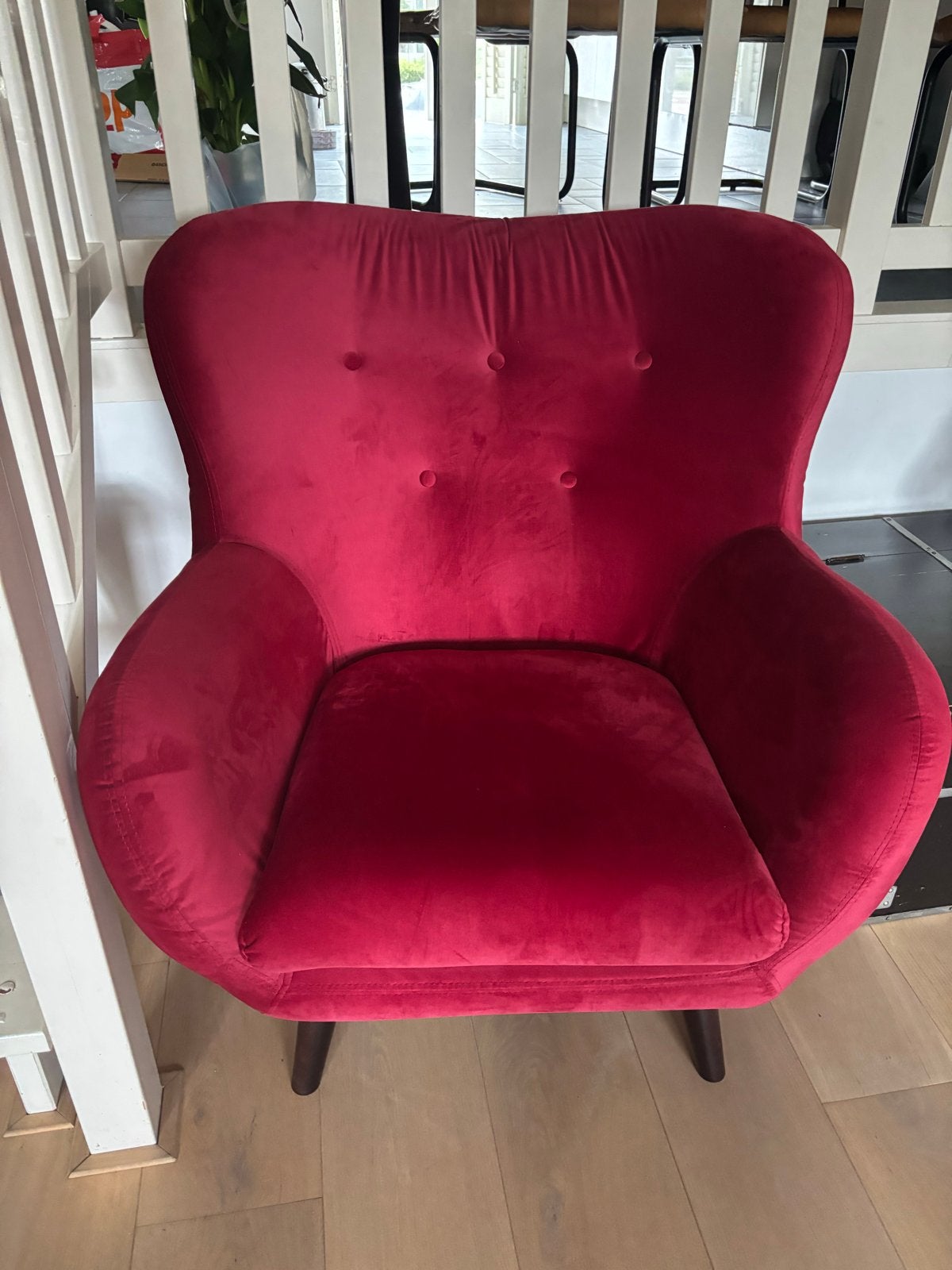 Stijlvolle Rode Fluweel Fauteuil - Zo goed als nieuw, Ophalen, Zo goed als nieuw, Stof, 75 tot 100 cm