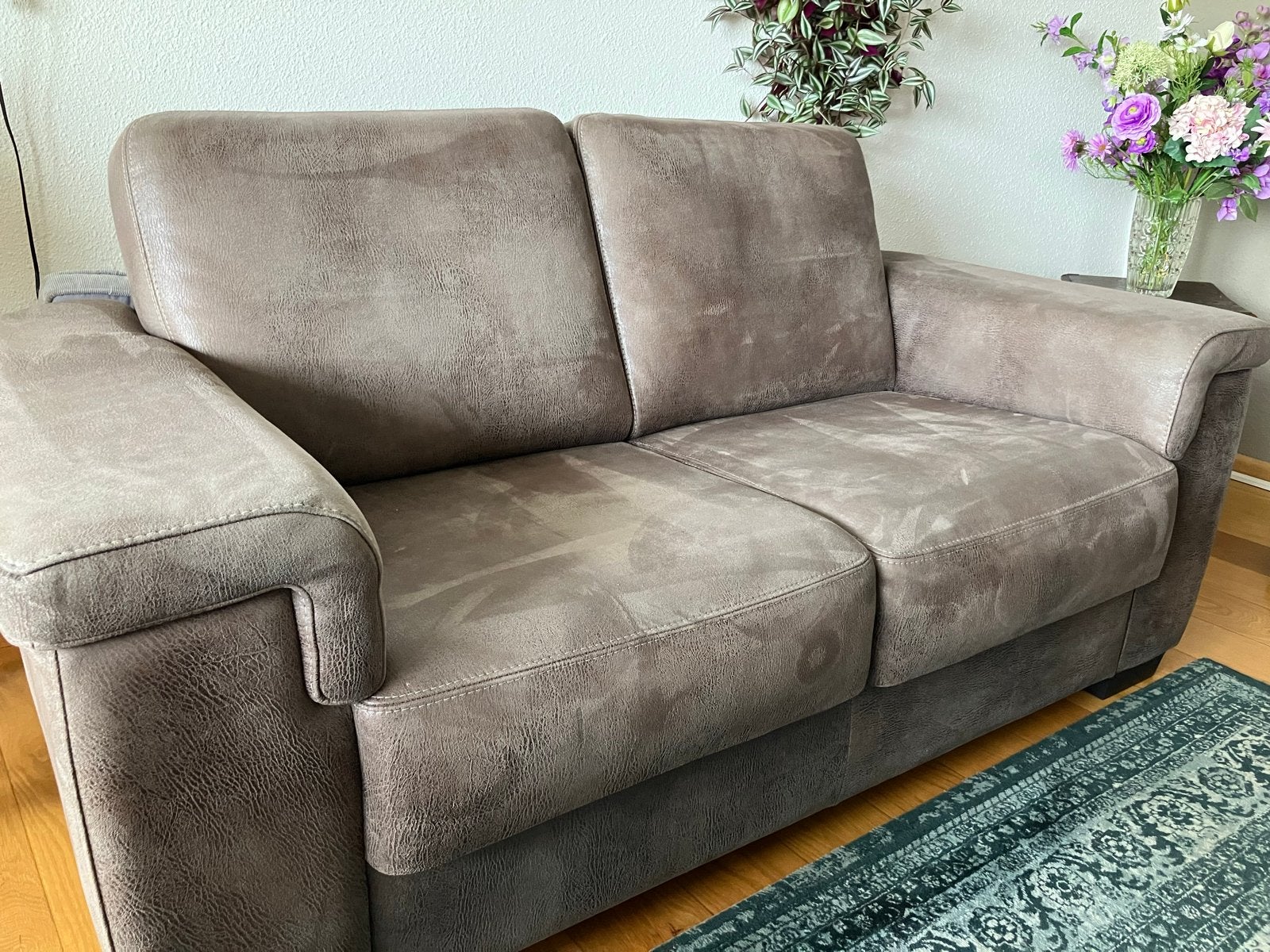 Taupe 2-zitsbank, Ophalen, Gebruikt, 150 tot 200 cm, Tweepersoons