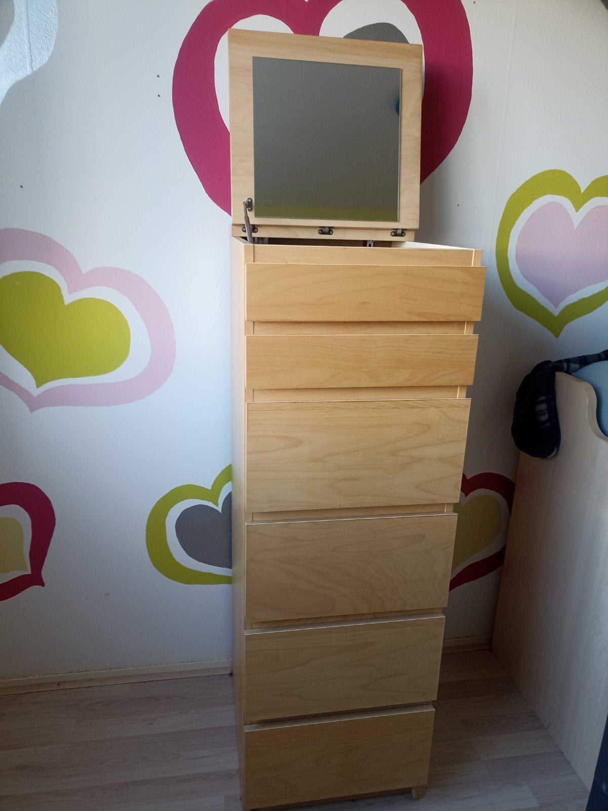 IKEA Malm hoge ladekast met 6 laden en spiegel, Ophalen, Minder dan 50 cm, Gebruikt, 5 laden of meer