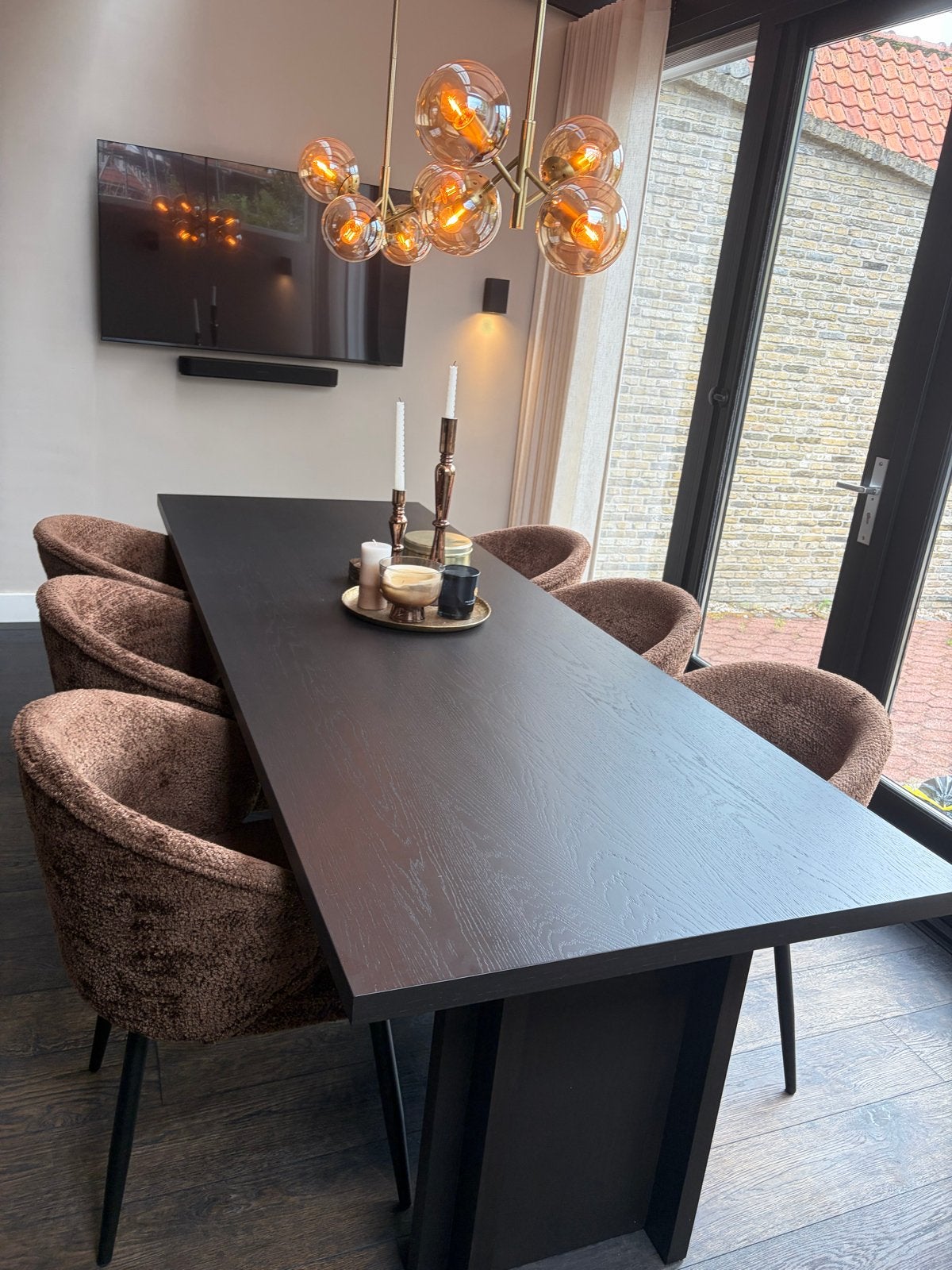 Eettafel (Puuur) en stoelen (Richmond), 200 cm of meer, Zo goed als nieuw, Vier personen, Rechthoekig