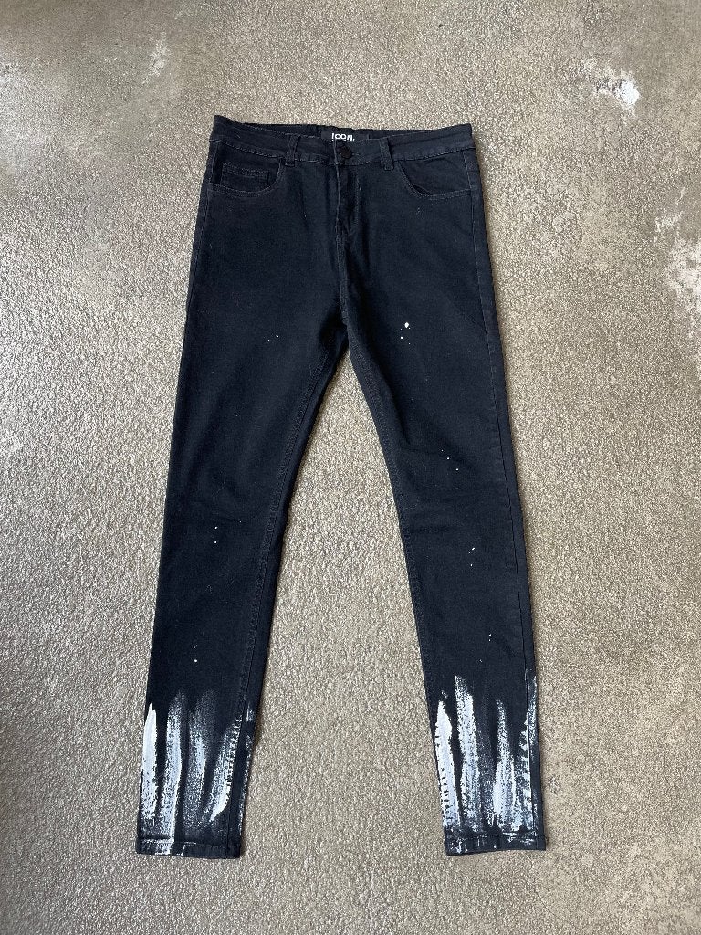 Icon Amsterdam Jeans maat 32 - Zwart met verfspatten, Kleding | Heren, Spijkerbroeken en Jeans, Zwart, Icon Amsterdam, W32 (confectie 46) of kleiner